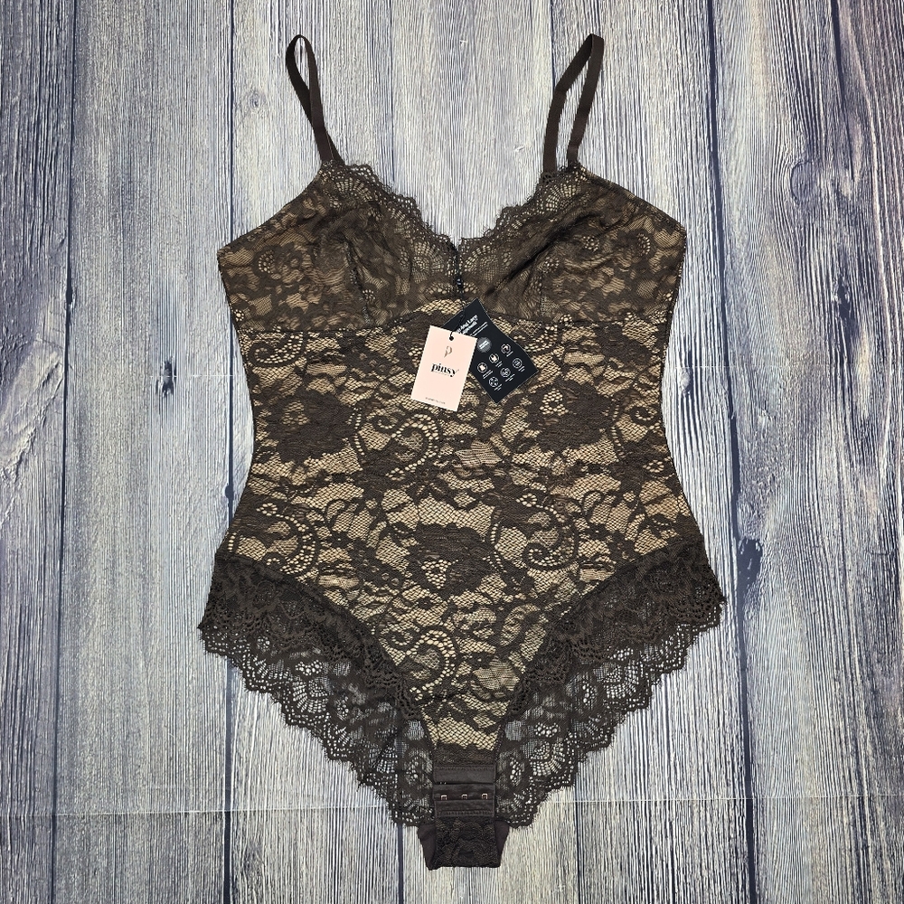 Pinsy NWT Shaping Lace Shape Suit Brown Bodysuit - Picture 2 of 11